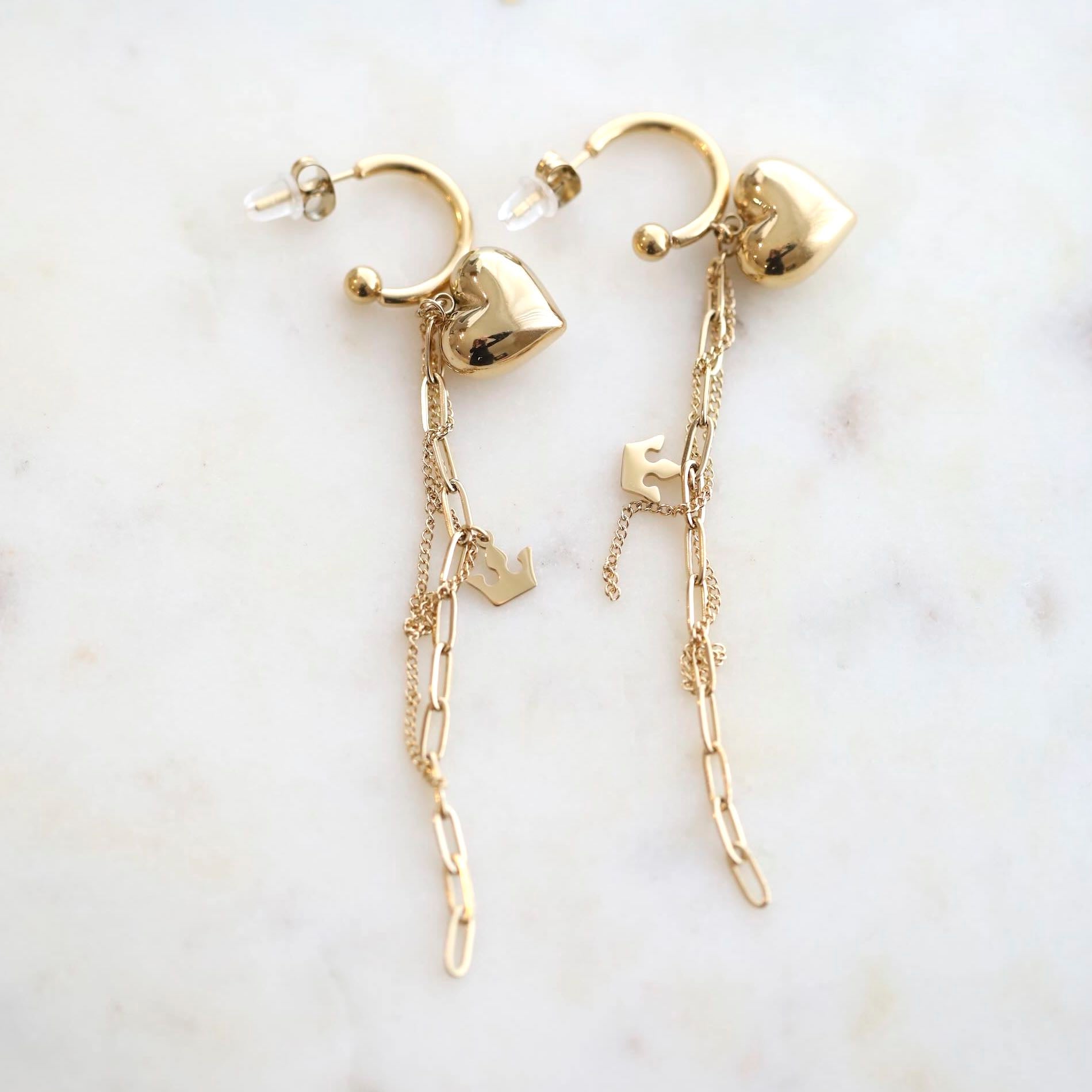 Heart & Chain Drop Earrings by Mrs V – Elegant Flow and Bling