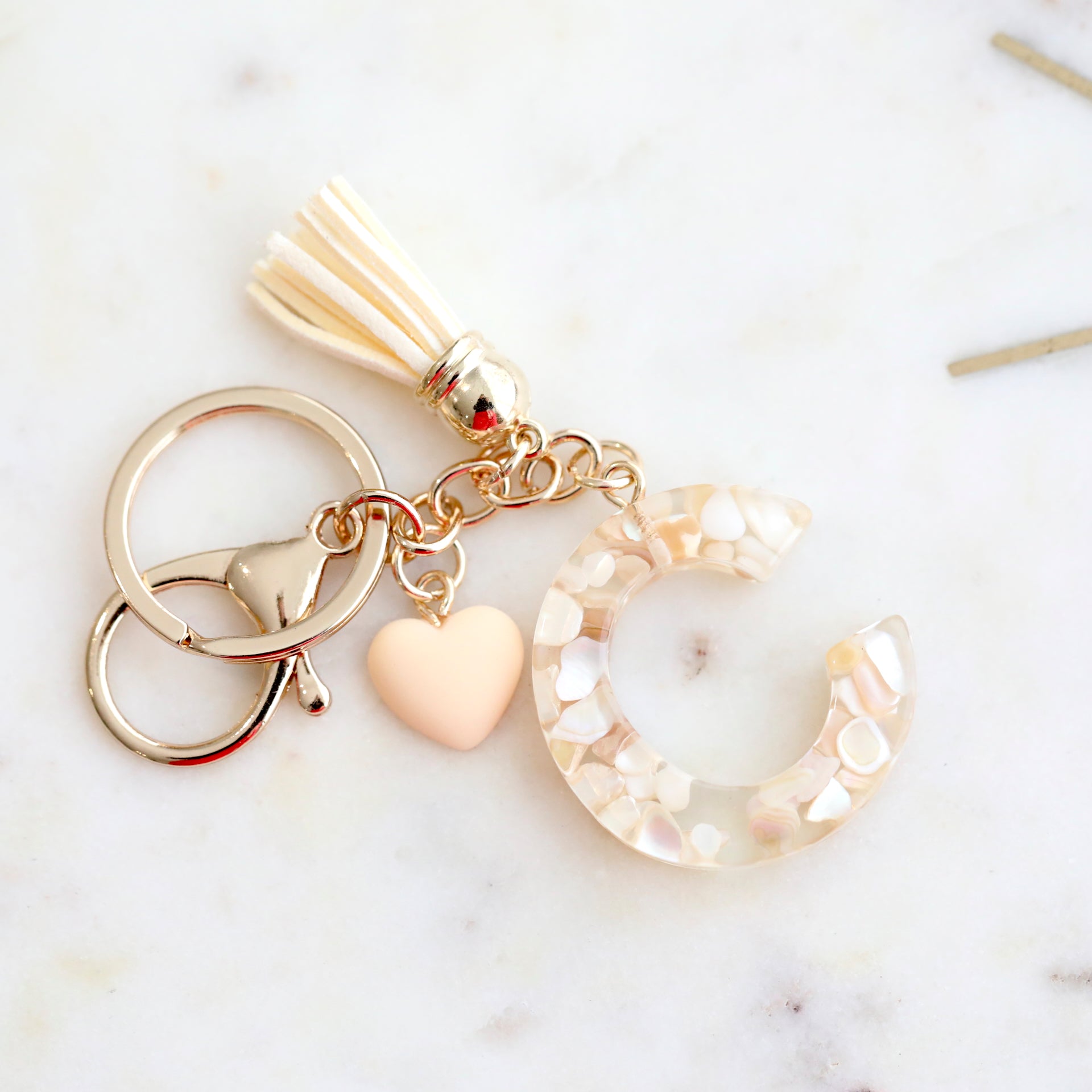 Crystal & Mother of Peal Shell inlaid Key Ring