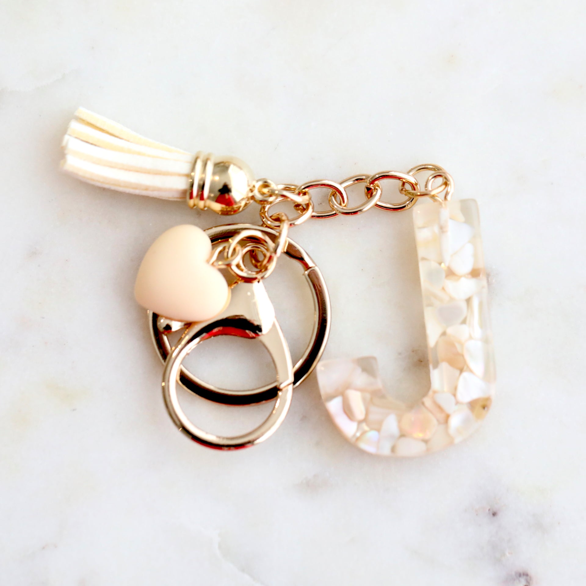 Crystal & Mother of Peal Shell inlaid Key Ring