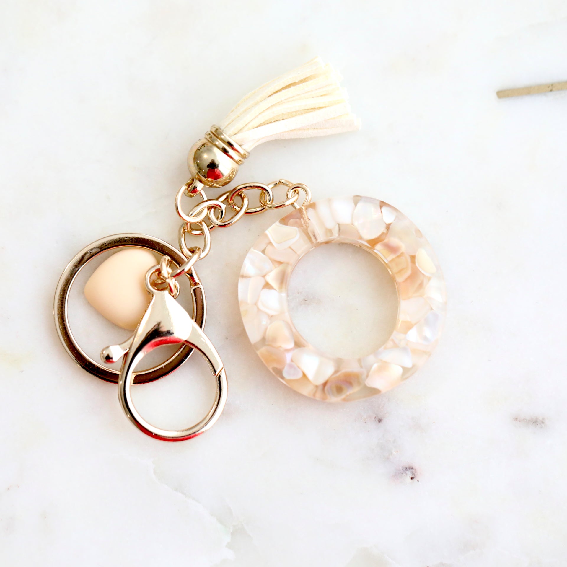 Crystal & Mother of Peal Shell inlaid Key Ring