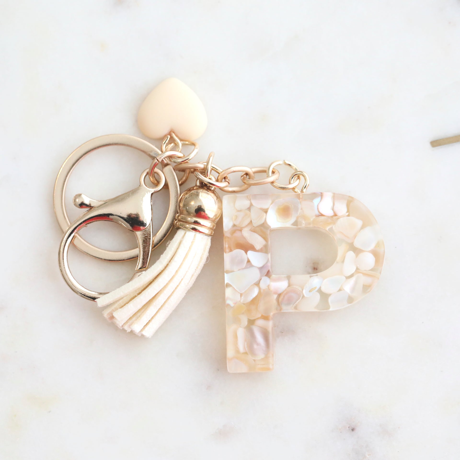 Crystal & Mother of Peal Shell inlaid Key Ring