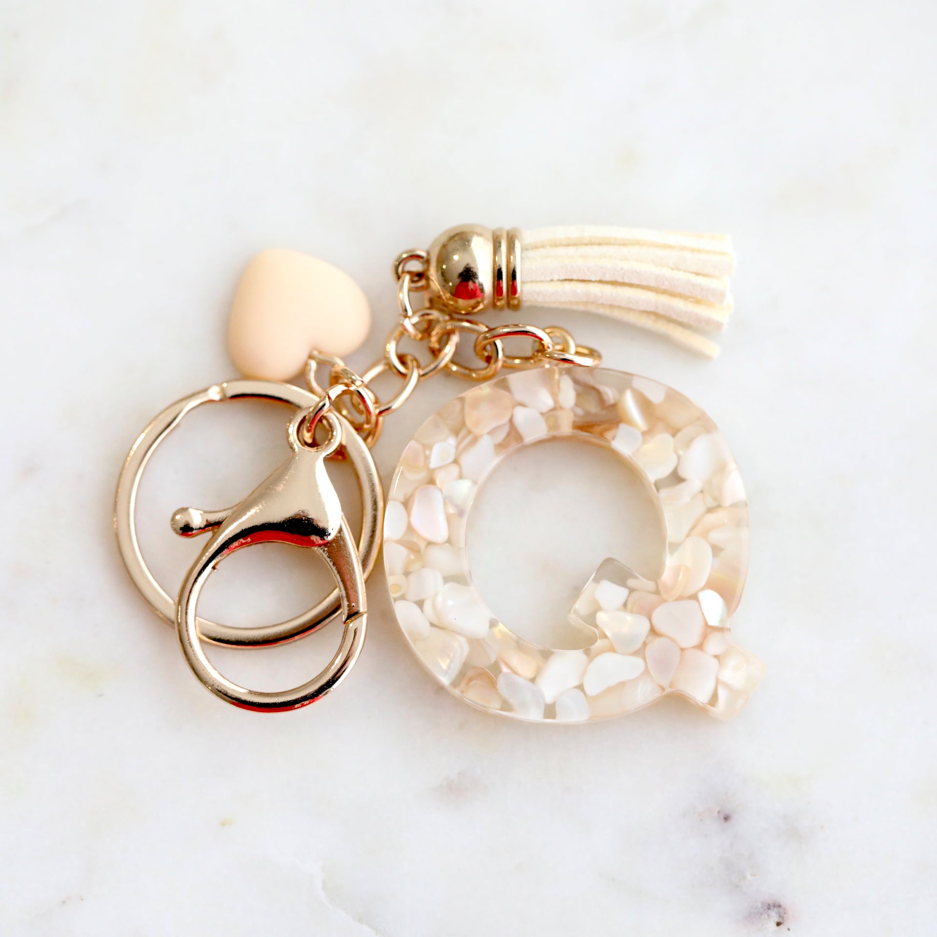 Crystal & Mother of Peal Shell inlaid Key Ring