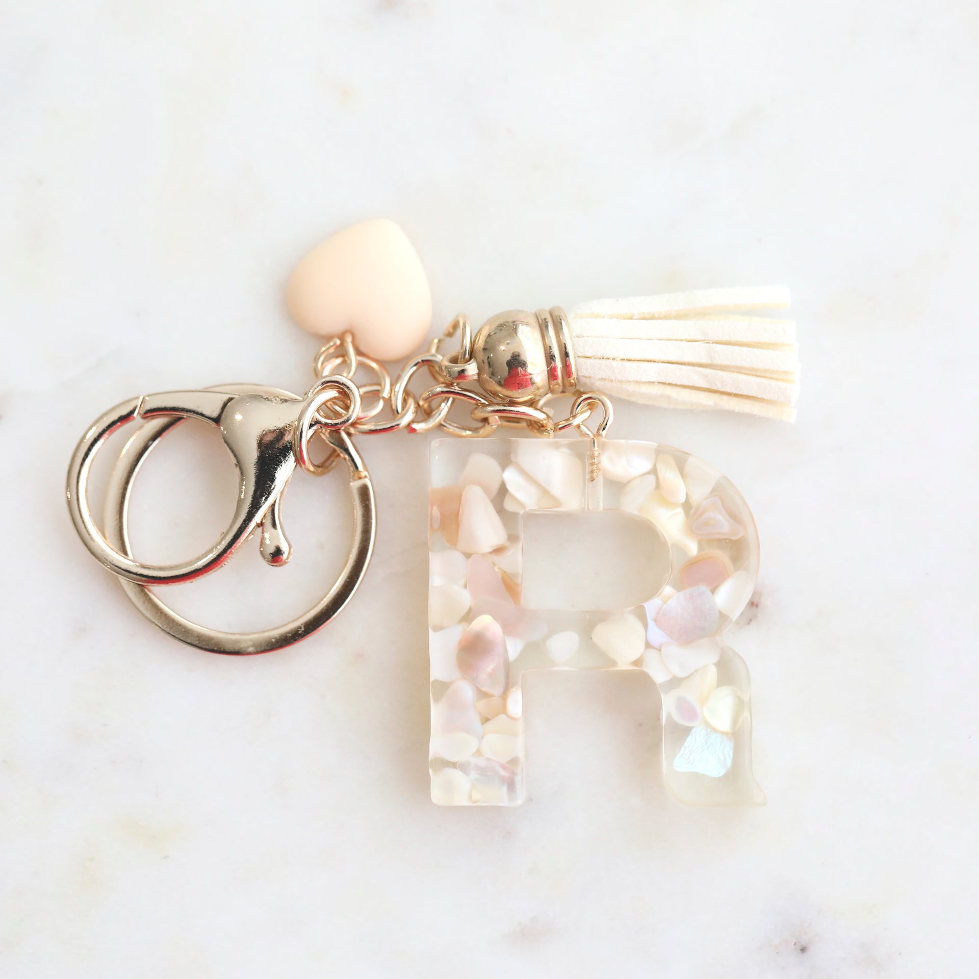 Crystal & Mother of Peal Shell inlaid Key Ring