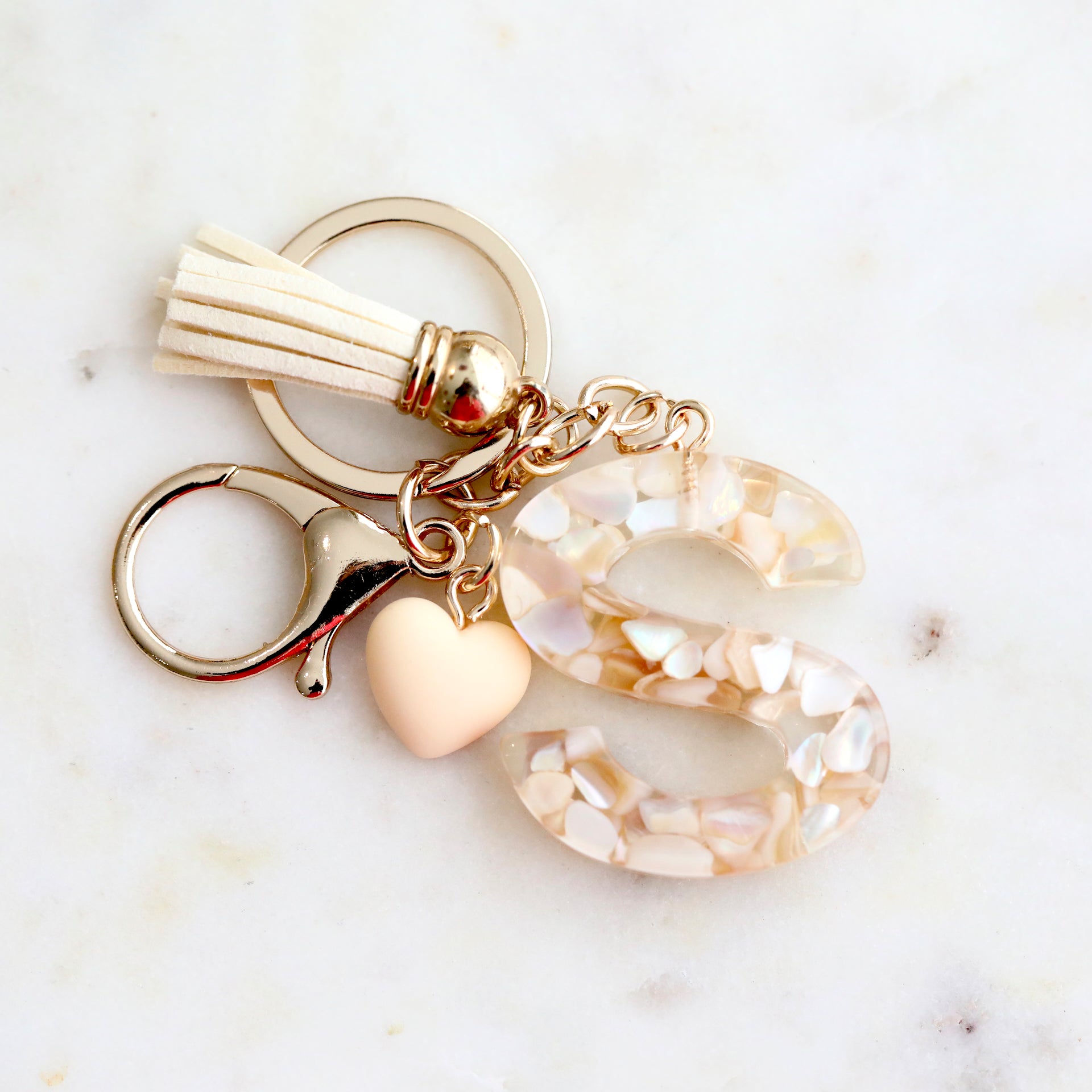 Crystal & Mother of Peal Shell inlaid Key Ring