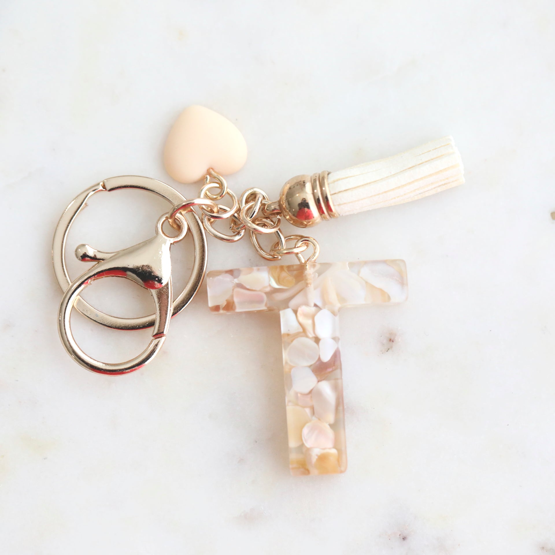 Crystal & Mother of Peal Shell inlaid Key Ring