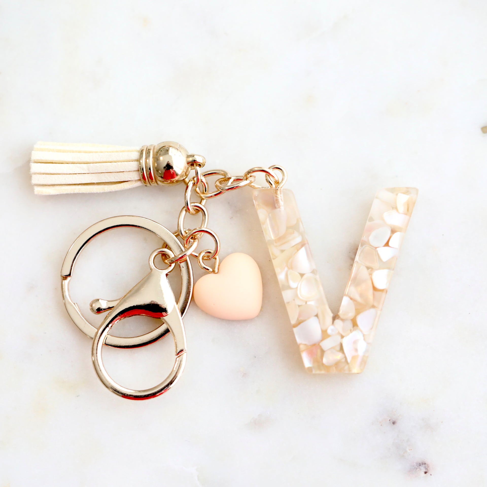 Crystal & Mother of Peal Shell inlaid Key Ring