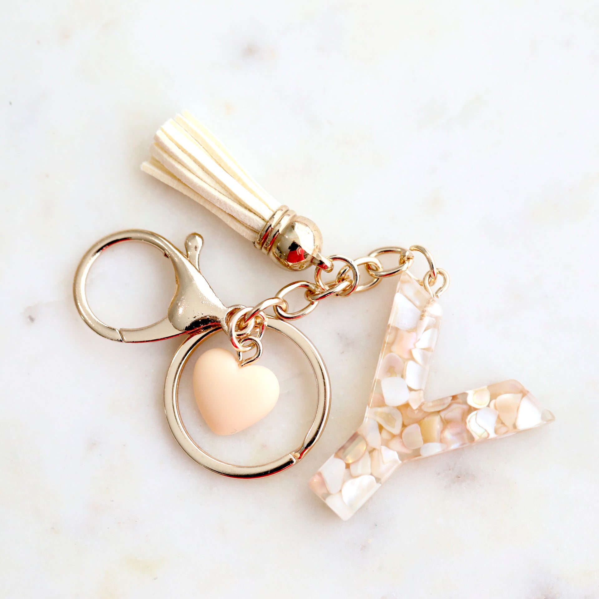 Crystal & Mother of Peal Shell inlaid Key Ring