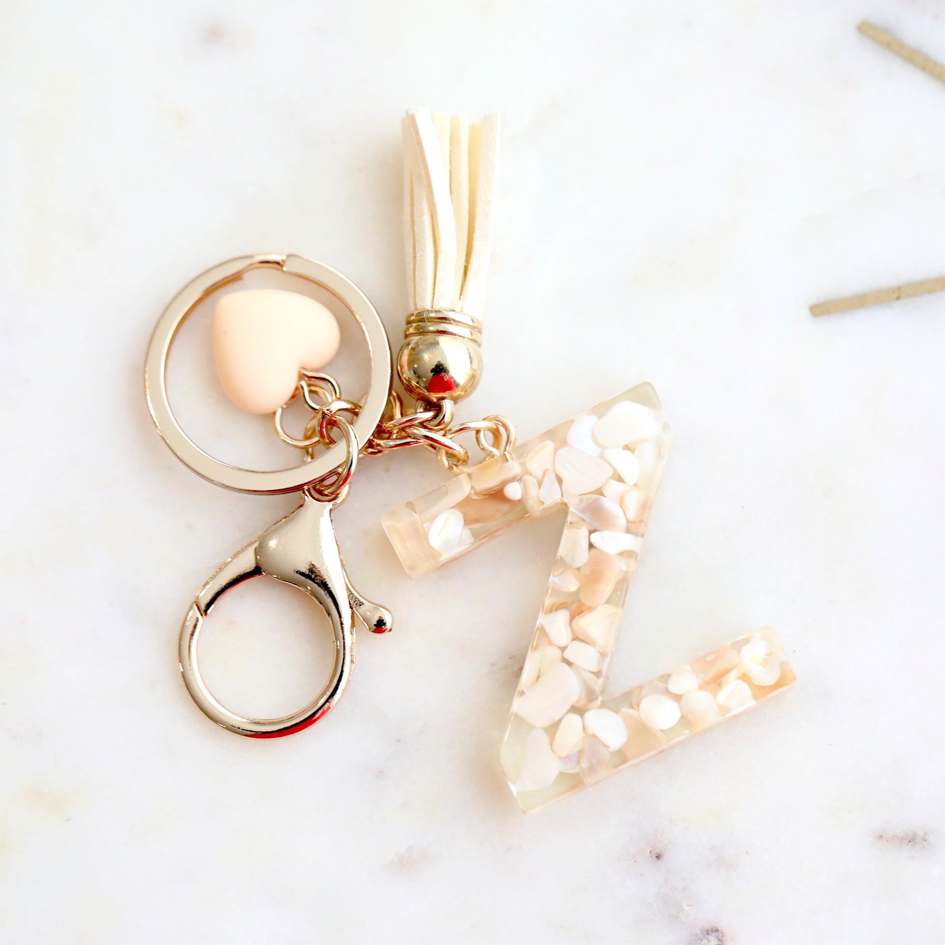 Crystal & Mother of Peal Shell inlaid Key Ring