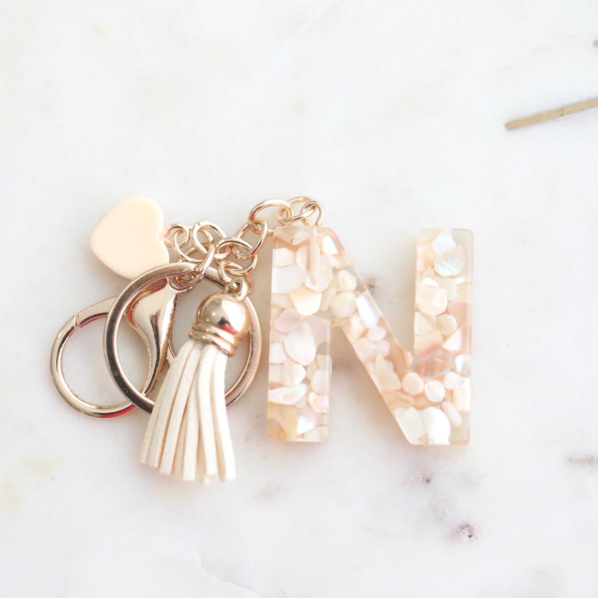 Crystal & Mother of Peal Shell inlaid Key Ring