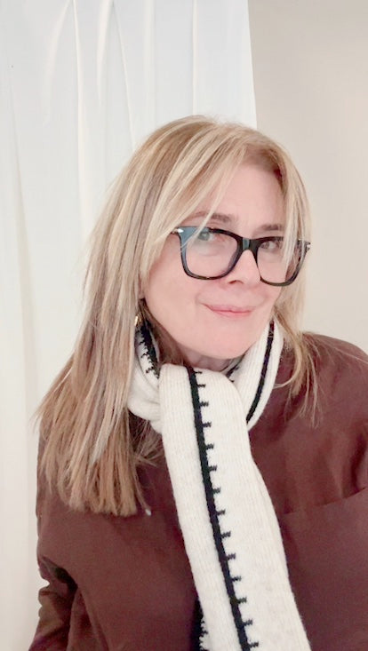 Cream & Black Stitch Wool Blend Scarf