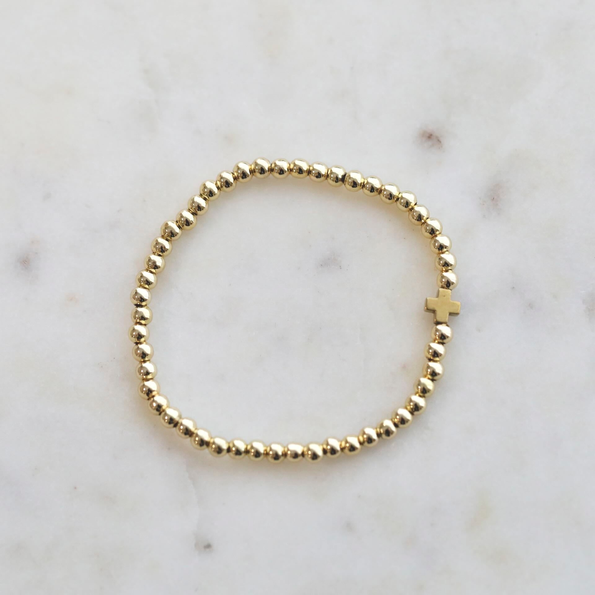 All Gold Beaded Cross Bracelet by Mrs V – Classic and Versatile