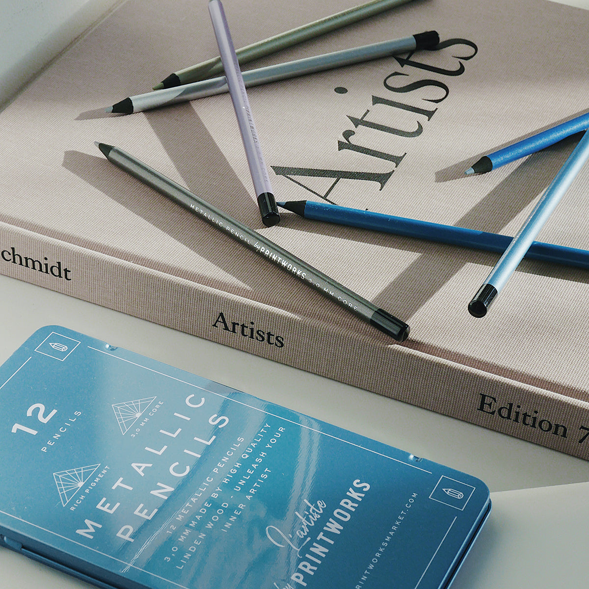 Close-up of Metallic Coloured Pencils – Vibrant and Shiny Finish