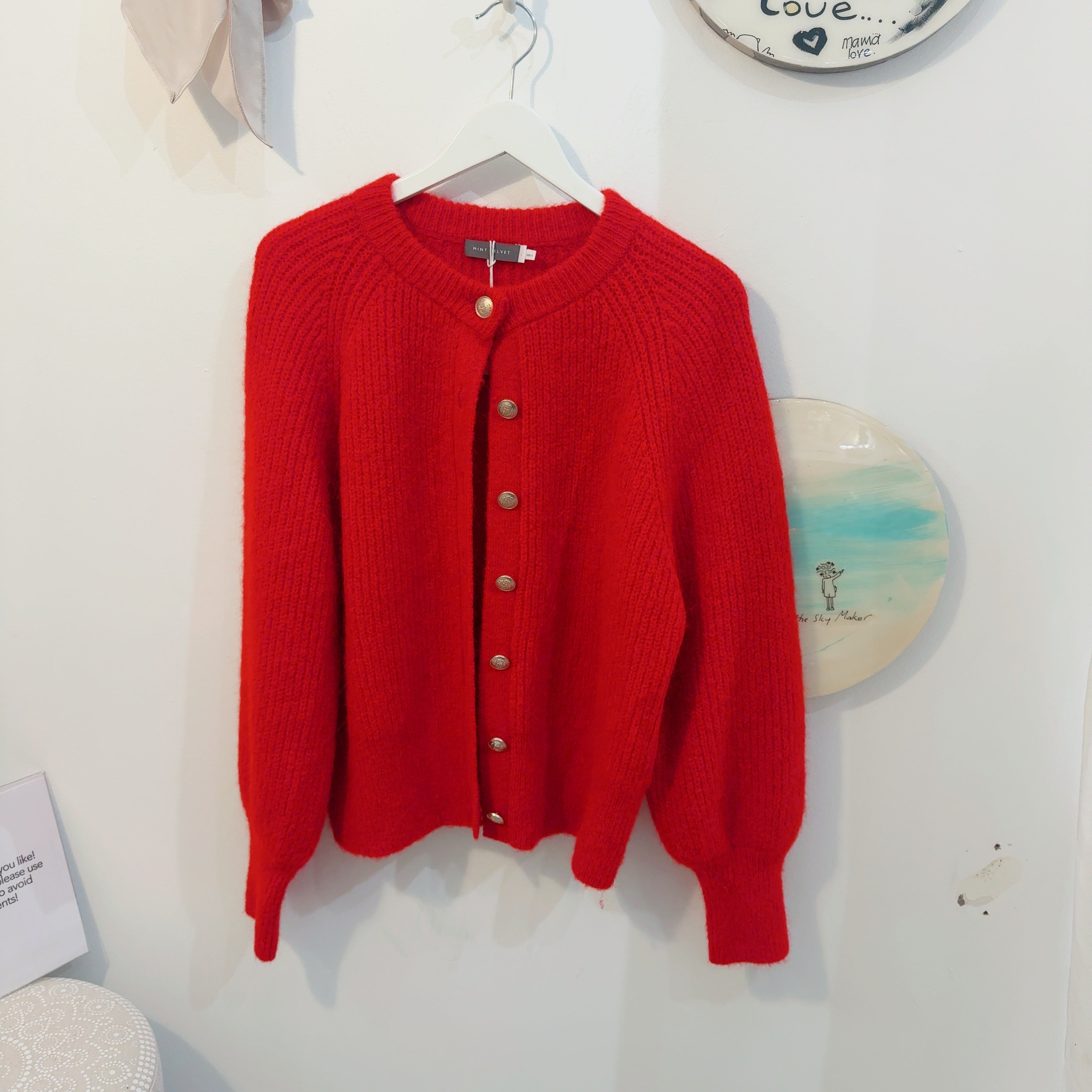 Red Knitted Wool Blend Caridgan