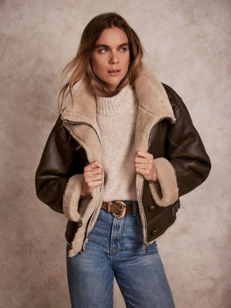 Khaki Funnel Neck Aviator Jacket