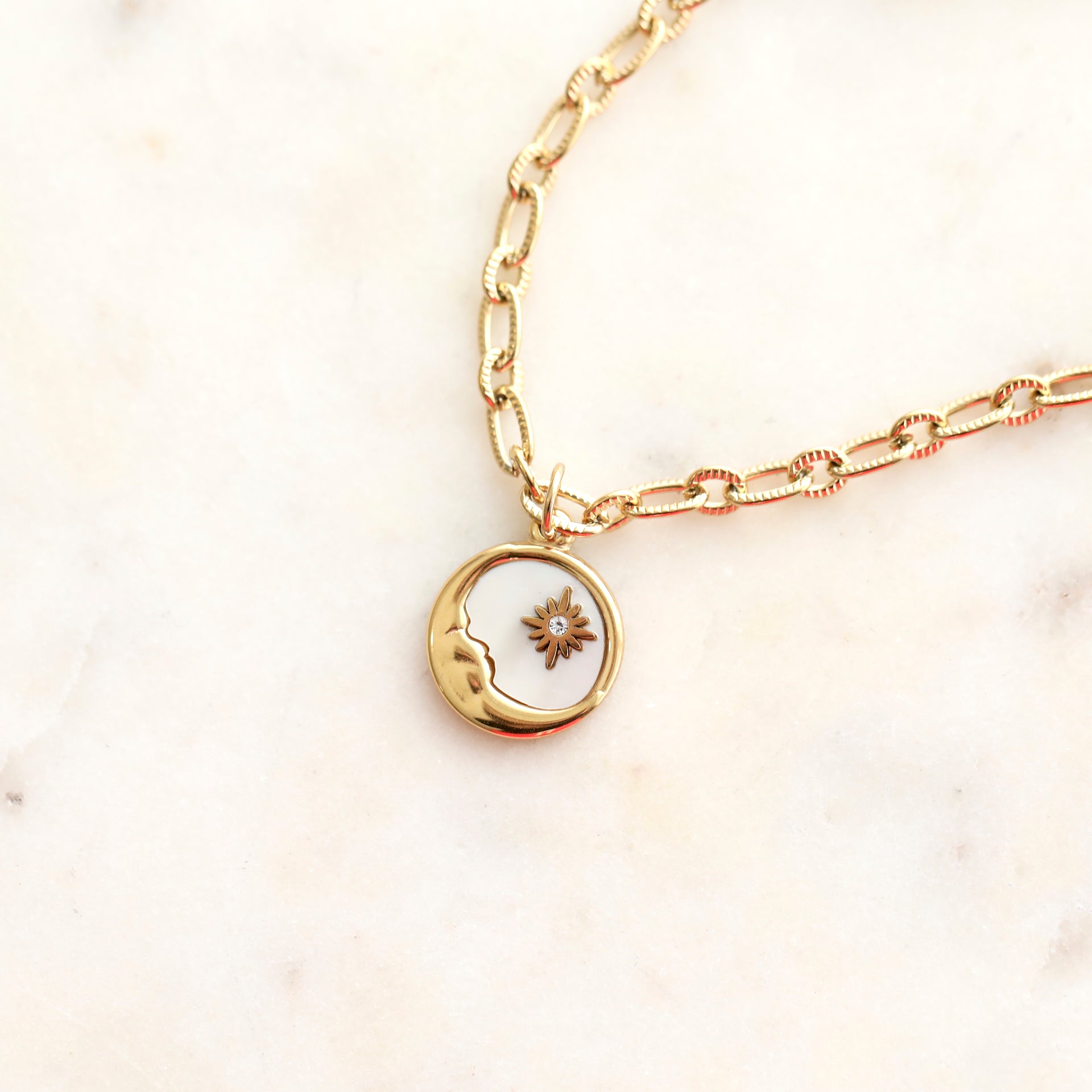 Moon & Mother of Pearl Necklaces with 18K Gold