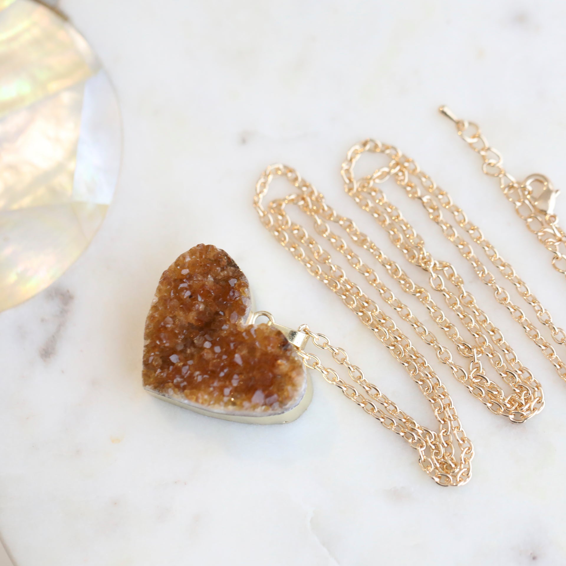 Crystal Citrine Heart Cluster Pendant & 18K Gold Chain