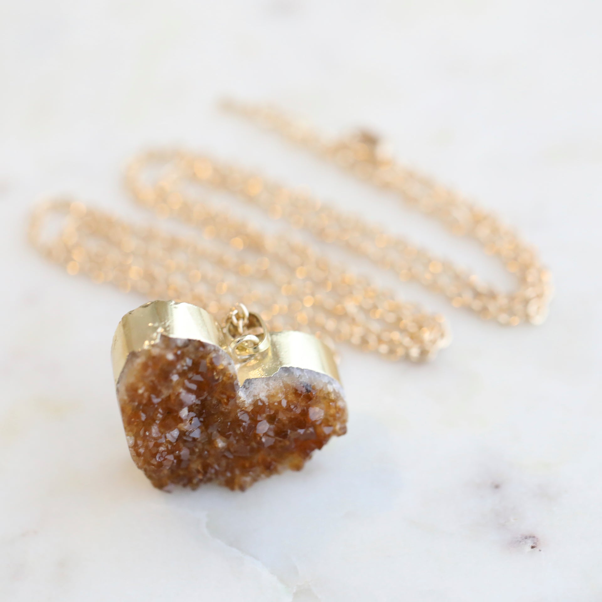 Crystal Citrine Heart Cluster Pendant & 18K Gold Chain