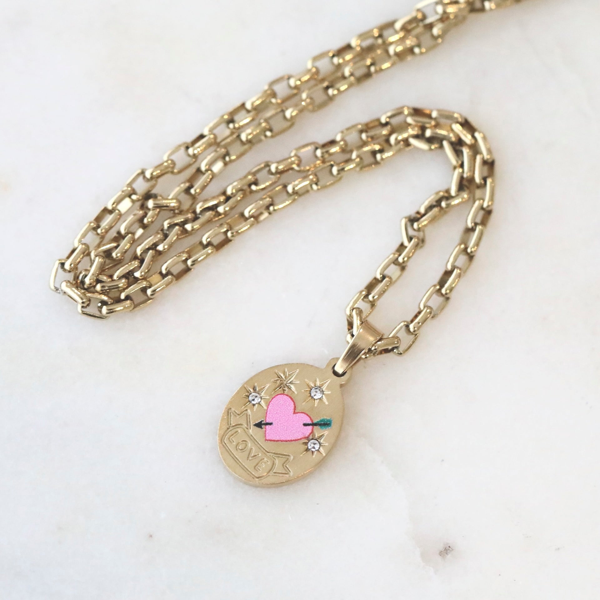 Arrow & Heart Enamel Star Pendant