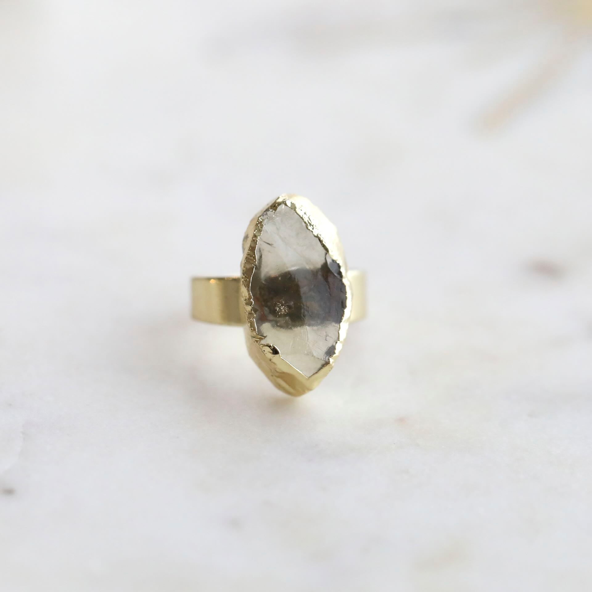 Fluorite Crystal Ring by Mrs V – Adjustable 18K Gold Plated Jewellery