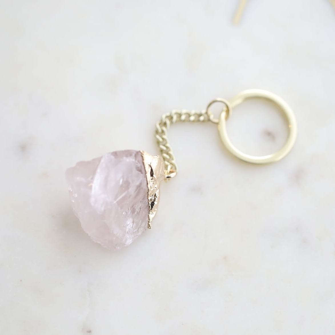 Rose Quartz Crystal Key Ring for Protection and Positivity – Ideal for Keys or Bag