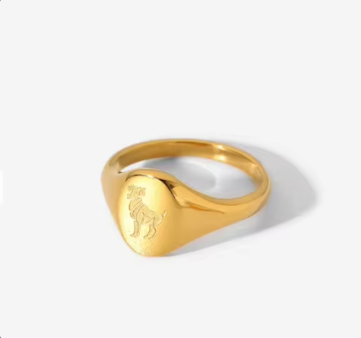 Close-up of Finely Engraved Aries Zodiac Symbol on Signet Ring by Mrs V