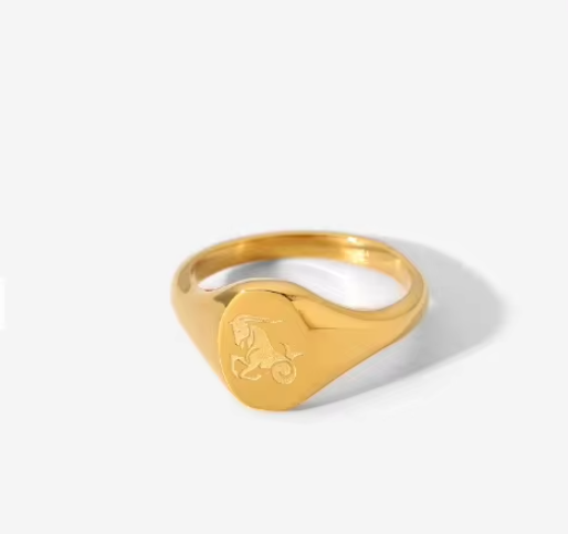 Close-up of Finely Engraved Capricorn Zodiac Symbol on Signet Ring by Mrs V