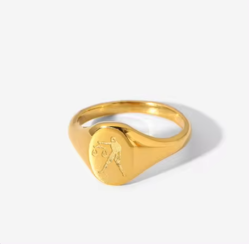 Close-up of Finely Engraved Libra Zodiac Symbol on Signet Ring by Mrs V