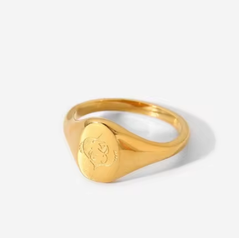 Close-up of Finely Engraved Pisces Zodiac Symbol on Signet Ring by Mrs V