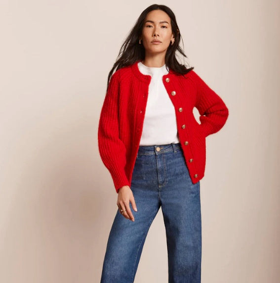 Red Knitted Wool Blend Caridgan