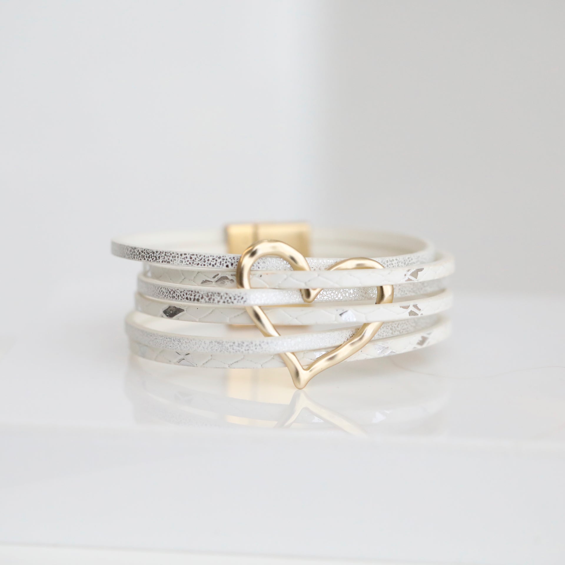 White Leather Heart Cuff