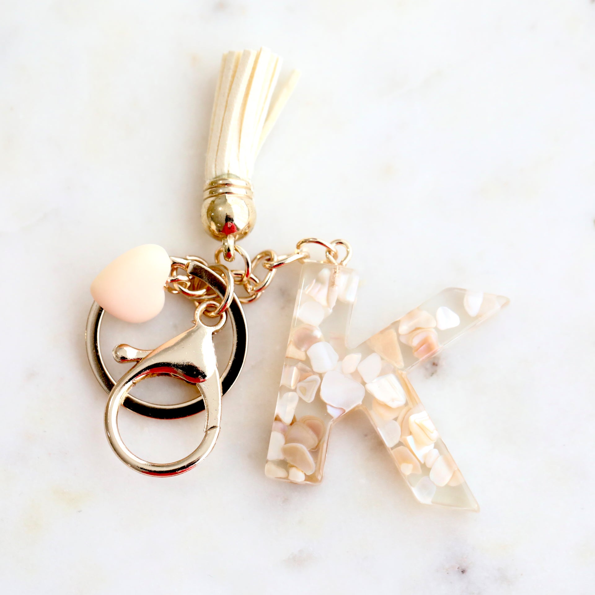 Crystal & Mother of Peal Shell inlaid Key Ring