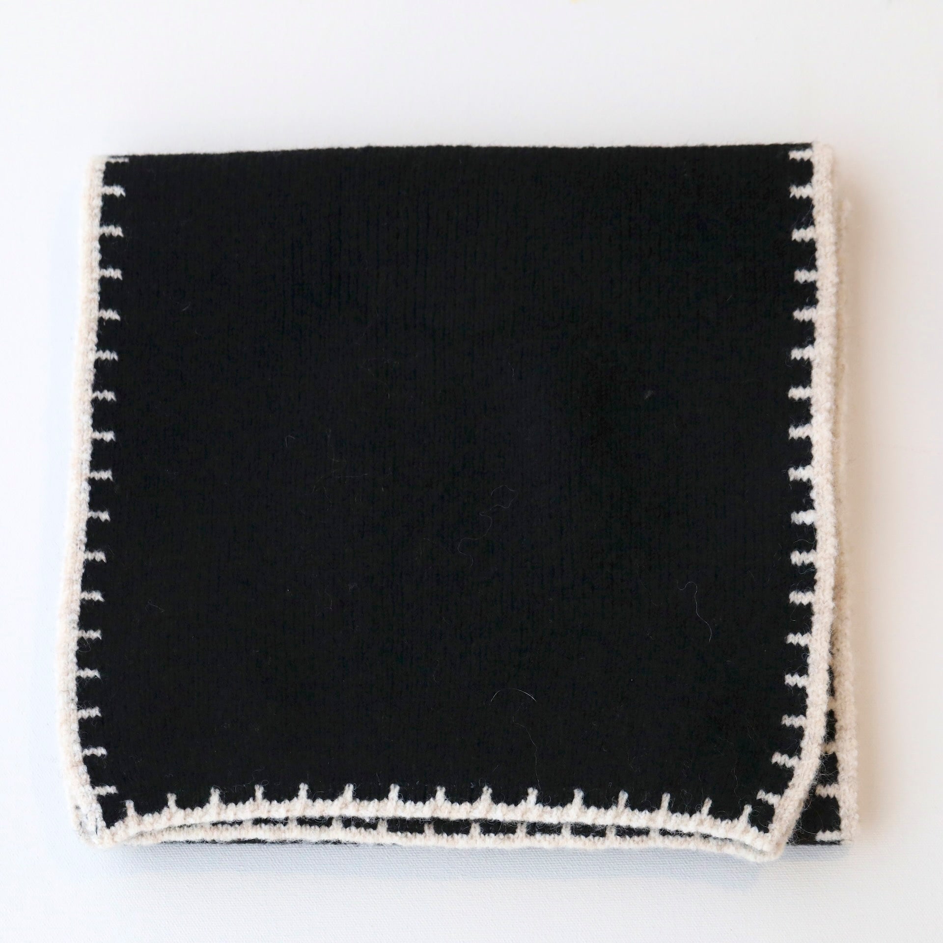 Black & Cream Stitch Wool Blend Scarf