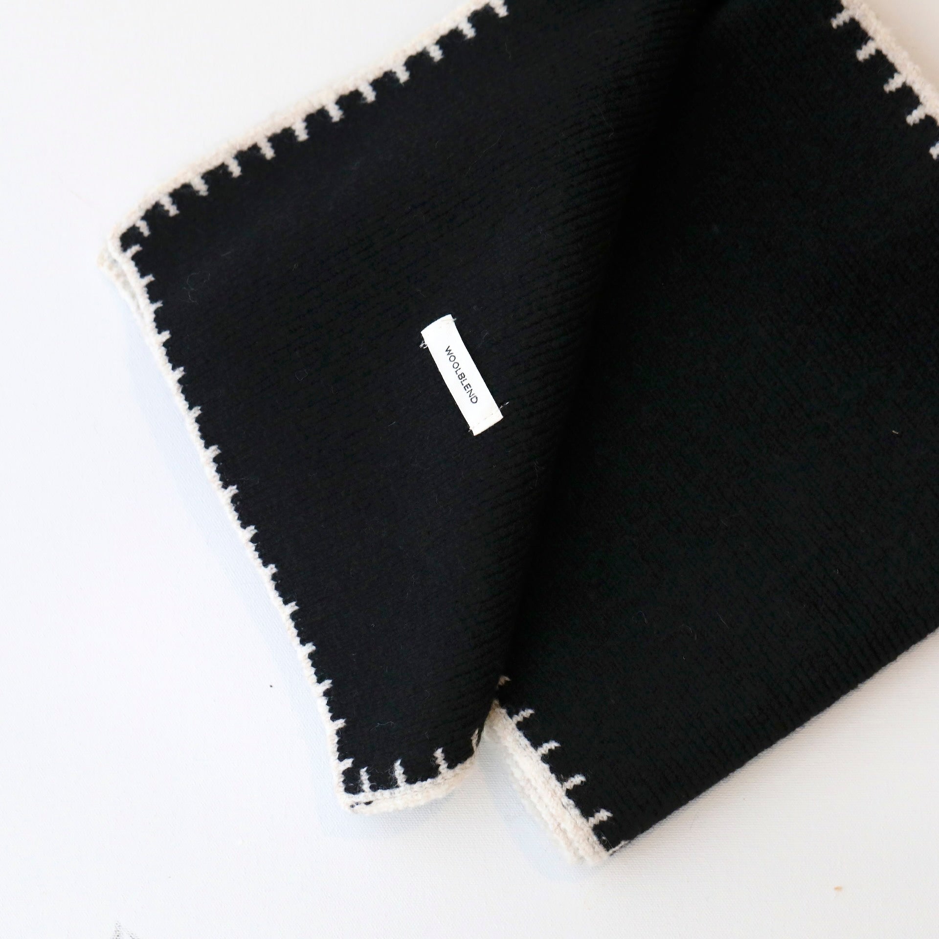 Black & Cream Stitch Wool Blend Scarf