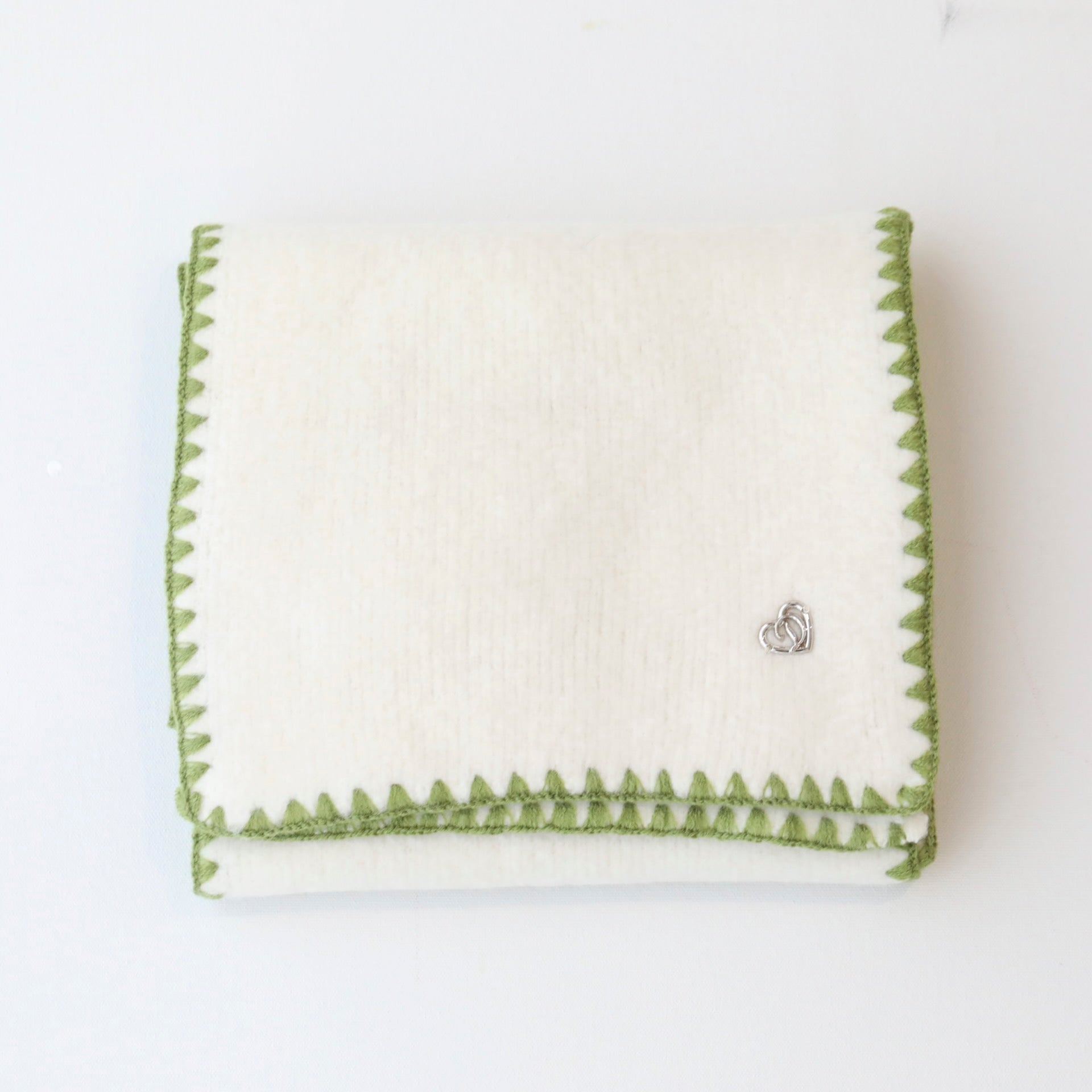 Green & Cream Stitch Wool Blend Scarf
