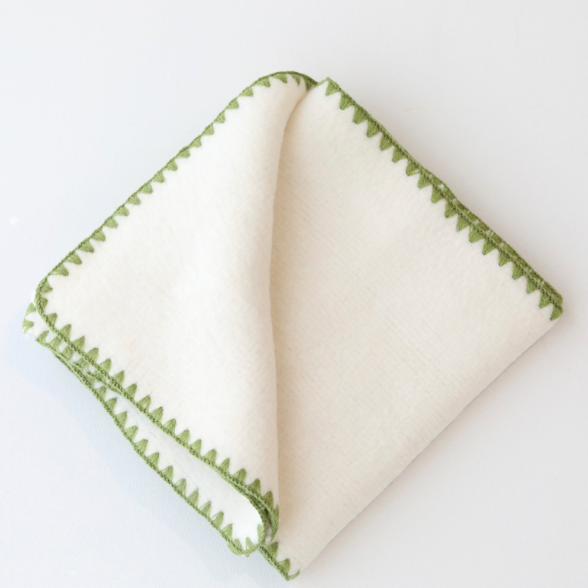 Green & Cream Stitch Wool Blend Scarf