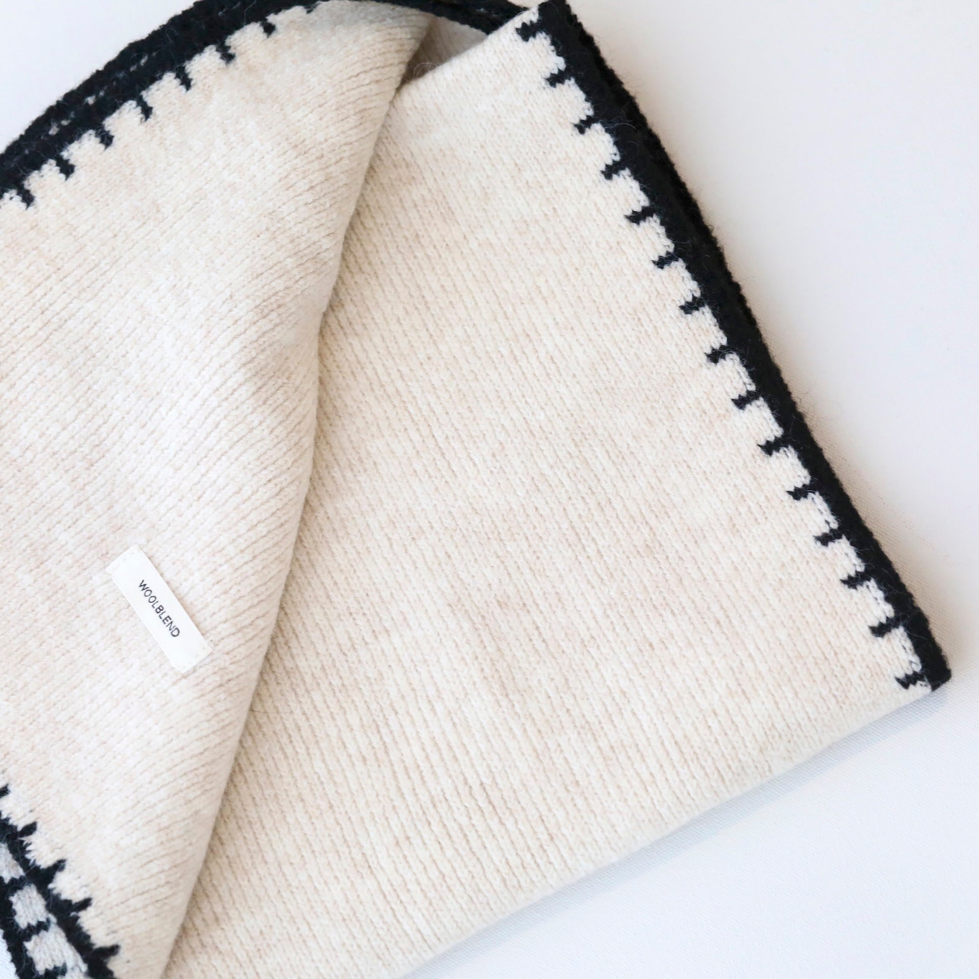 Cream & Black Stitch Wool Blend Scarf