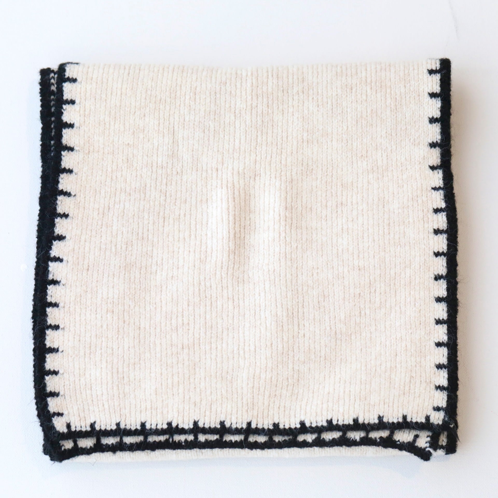 Cream & Black Stitch Wool Blend Scarf