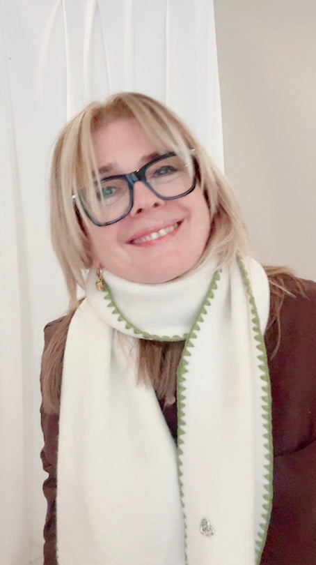 Green & Cream Stitch Wool Blend Scarf