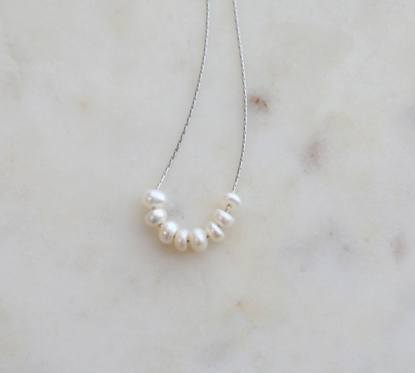 Six-Pearl Silver Chain Necklace by Mrs V – Elegant and Versatile Jewellery