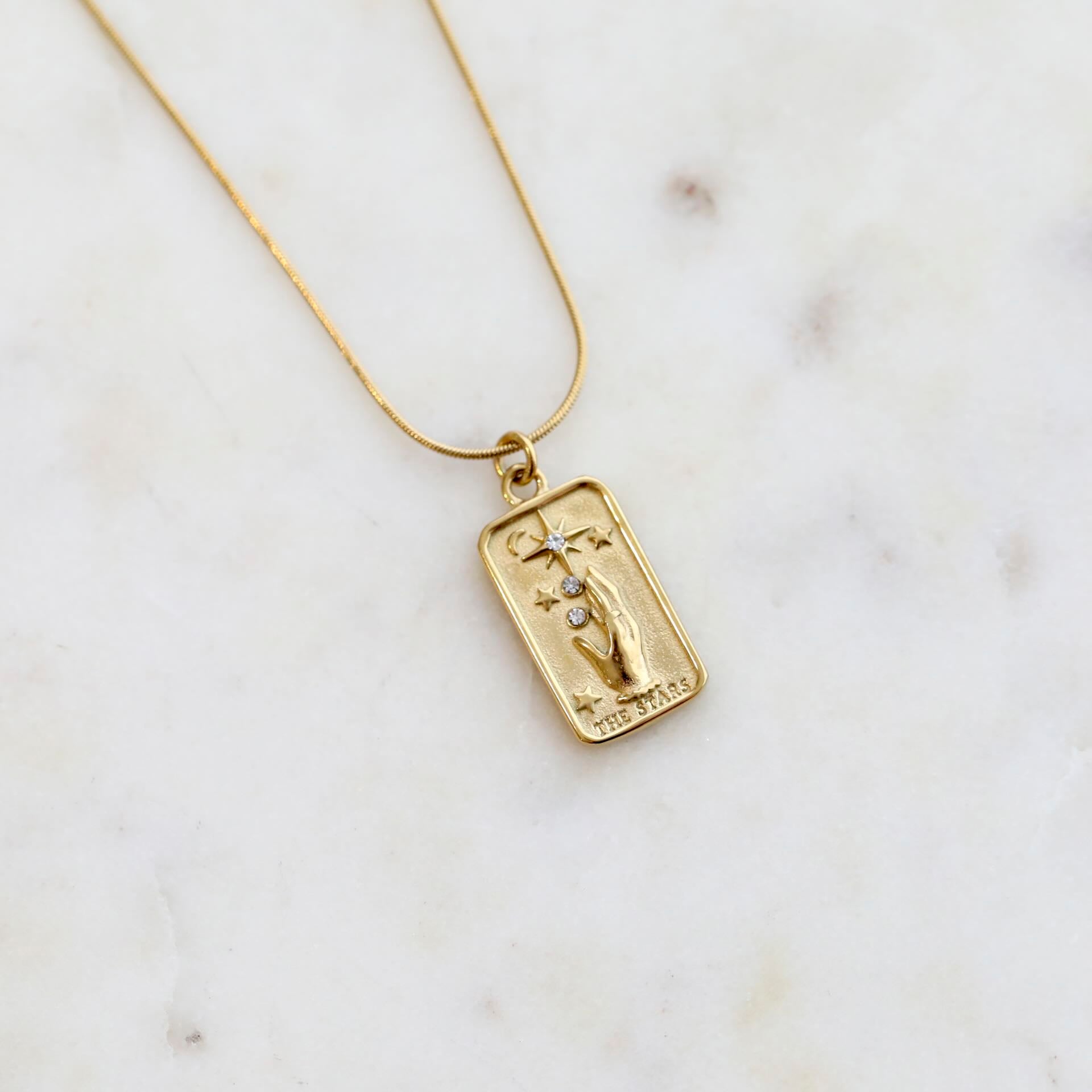 Elegant Star Tarot Card Pendant Necklace in 18K Gold by Mrs V