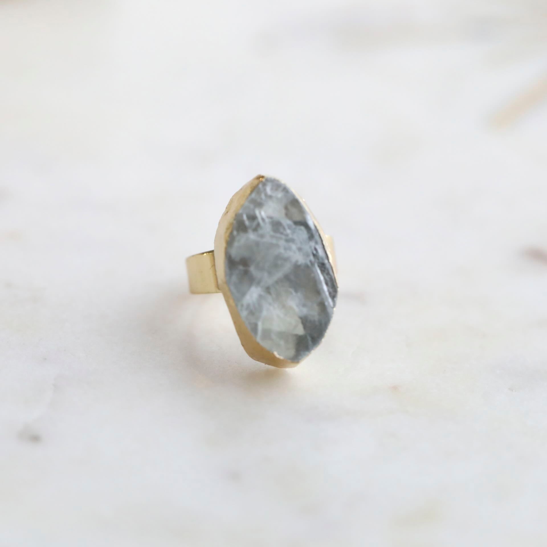 Turquoise Crystal Ring by Mrs V – Adjustable 18K Gold Plated Jewellery