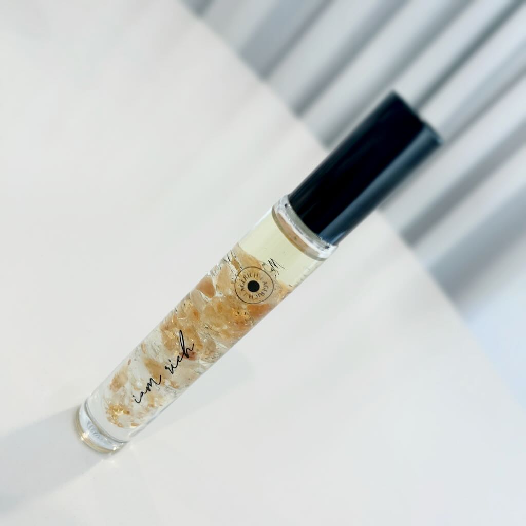 Close-up of Citrine & Clear Quartz Crystals in Essential Oil Roller by Mrs V