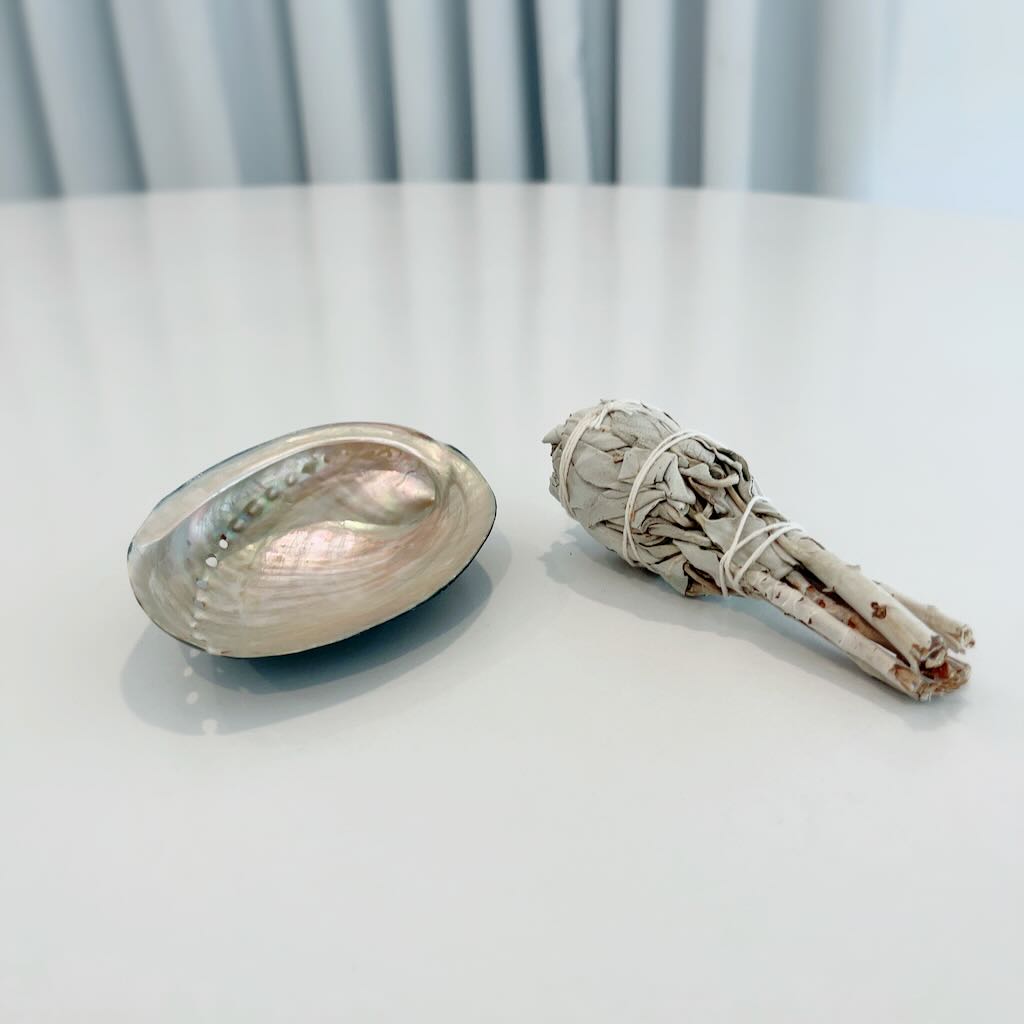 Sage Stick in Abalone Shell for Spiritual Cleansing and Stress Reduction by Mrs V